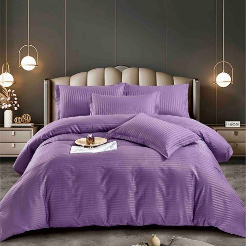 Set Lenjerie de Pat Model Damasc, Cearceaf cu Elastic, 6 Piese, Pat 2 Persoane - mov