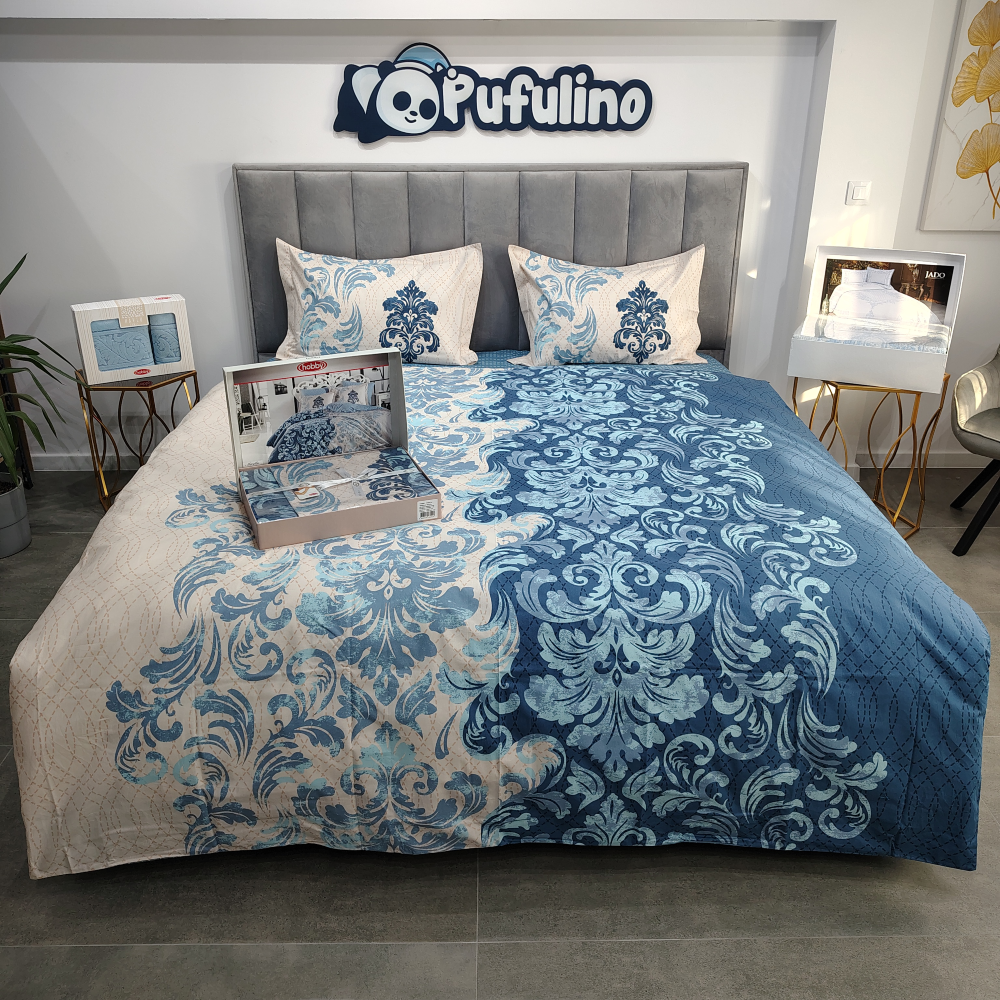 lenjerie de pat bumbac poplin albastra cu ornamente lenjerie de pat bumbac poplin albastra cu prnamente