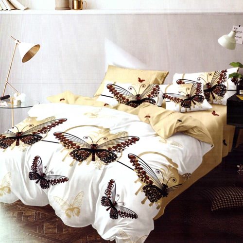 lenjerie de pat finet galbena cu fluturi