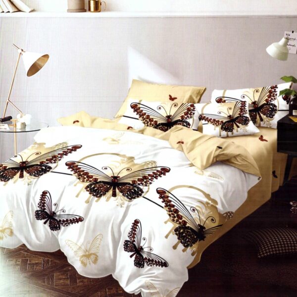 lenjerie de pat finet galbena cu fluturi