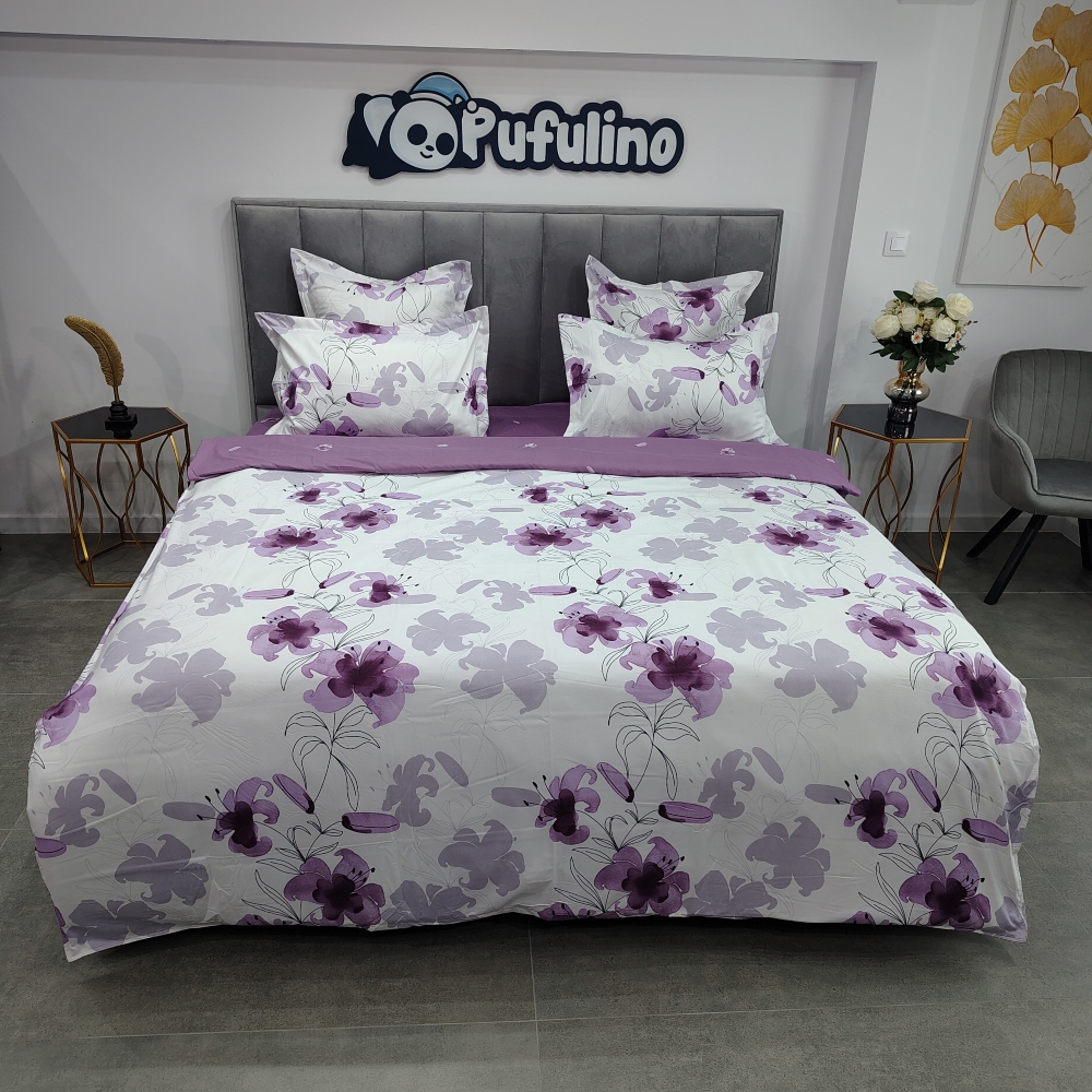lenjerie de pat material finet alba cu orgidee mov lenjerie de pat material finet alba cu orgidee mov