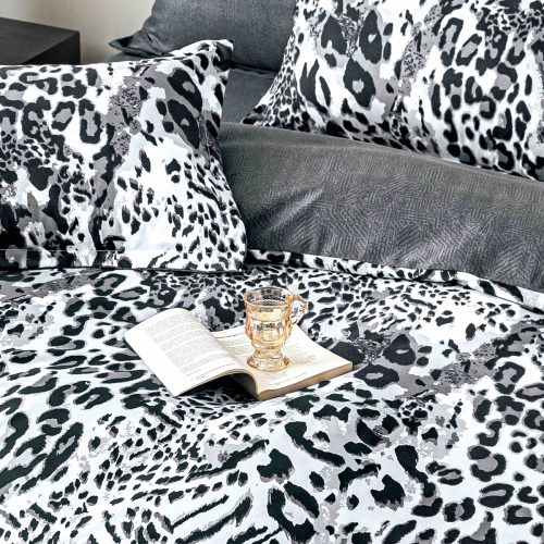 lenjerie finet alb negru cu tigru pat single sau dublu