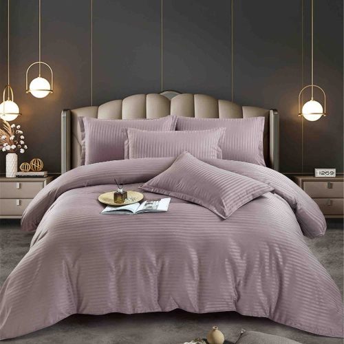 Set Lenjerie de Pat Model Damasc, Cearceaf cu Elastic, 6 Piese, Pat 2 Persoane - bej