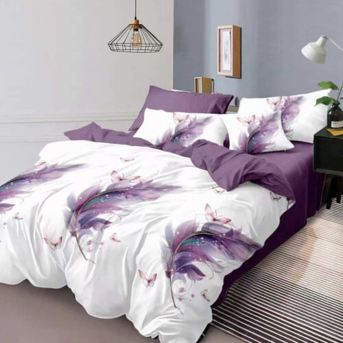 lejerie alb mov cu frunze si fluturi