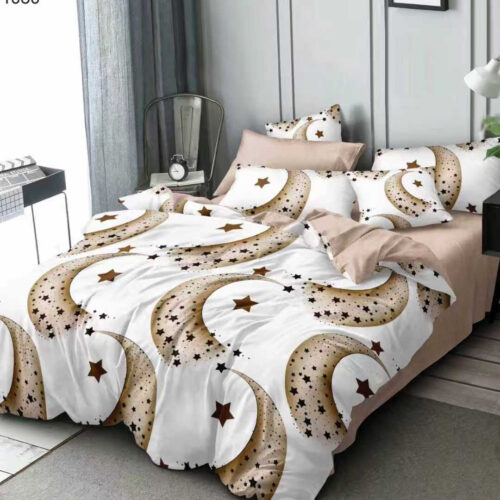 lenjerie alb-bej cu stele si luna