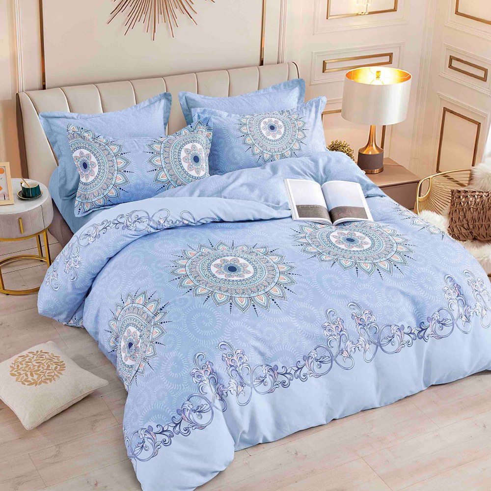 lenjerie de pat finet albastra cu ornamente