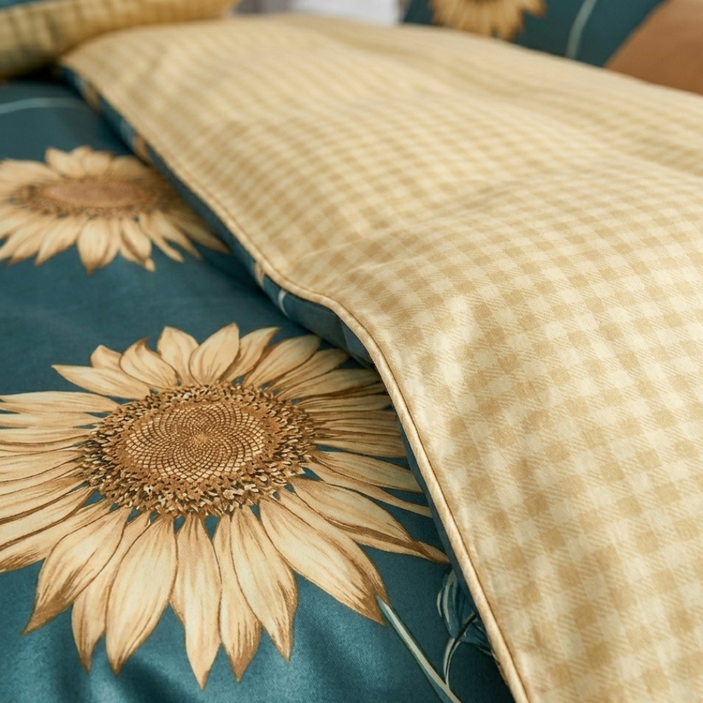 lenjerie de pat material finet turcoaz cu floarea soarelui lenjerie de pat material finet turcoaz cu floarea soarelui