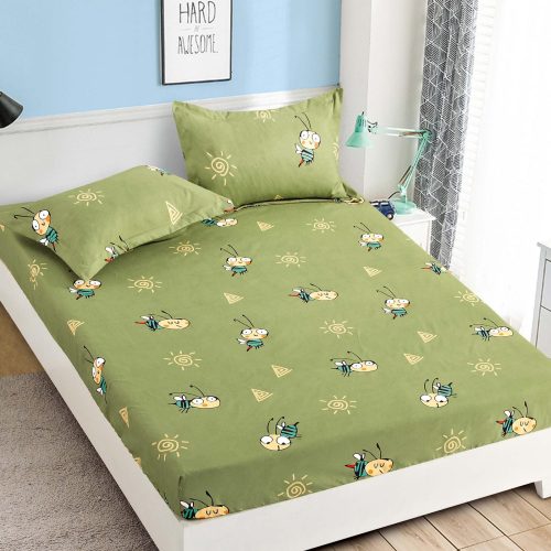 Husa de pat cu elastic verde cu albinute