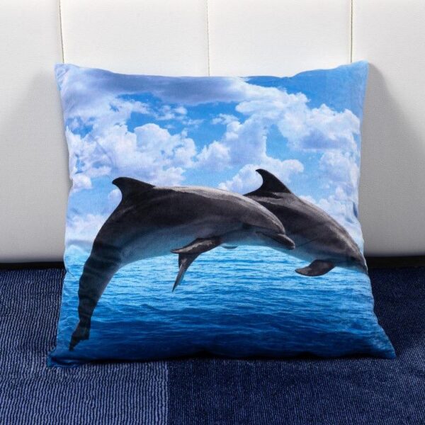 Perna decorativa bleu cu delfini