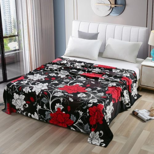 patura cocolino neagra cu flori alb rosii