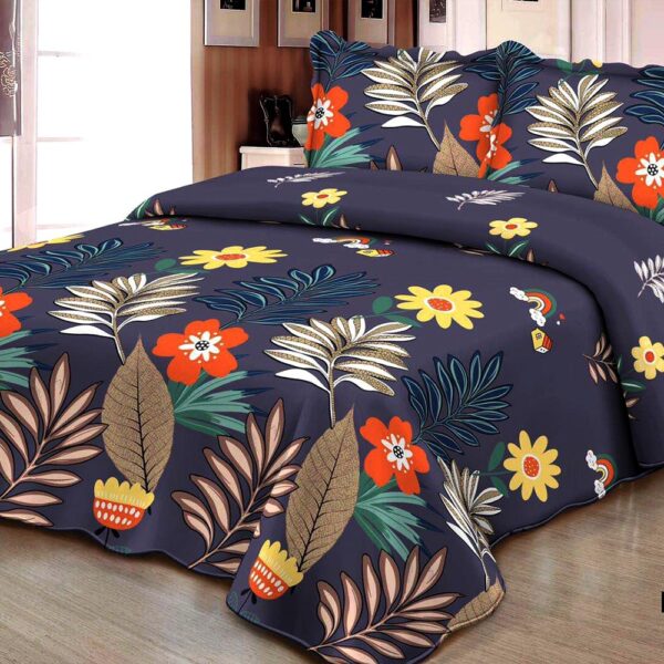 Cuvertura de pat cu flori bleumarin