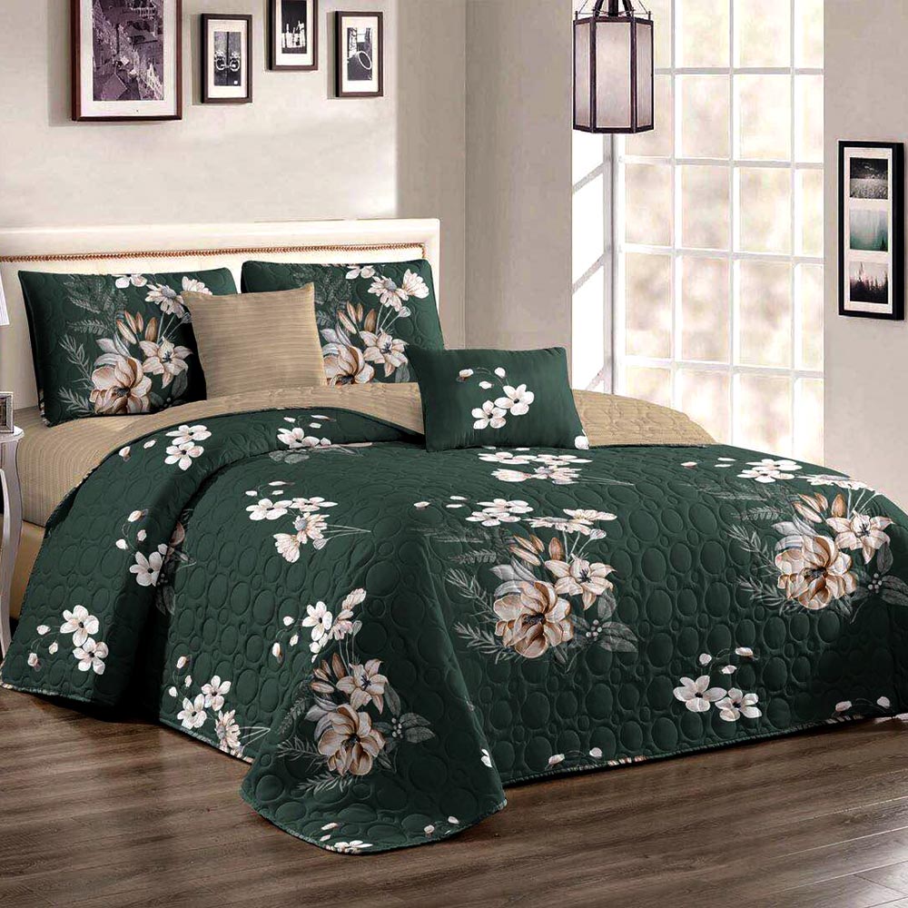Cuvertura de pat verde cu flori
