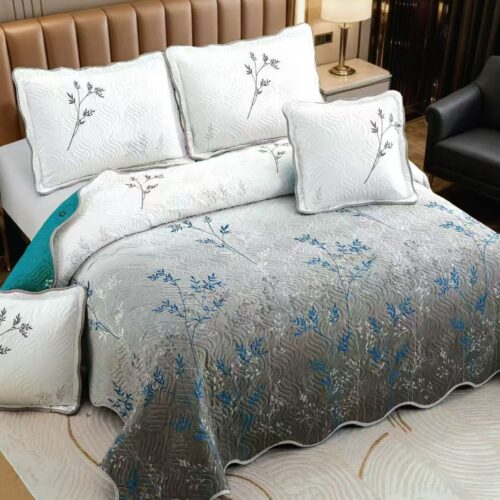 cuvertura alb gri degrade cu frunze turcoaz