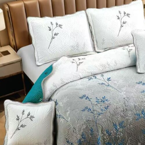 cuvertura alb gri degrade cu frunze turcoaz 5 piese