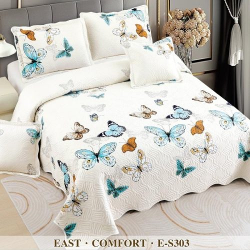 cuvertura crem cu fluturi turcoaz