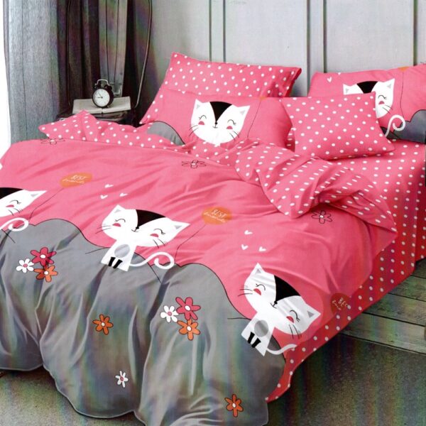lenjerie de pat 1 persoana roz cu pisicute