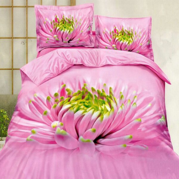 lenjerie de pat 5d roz din bumbac satinat