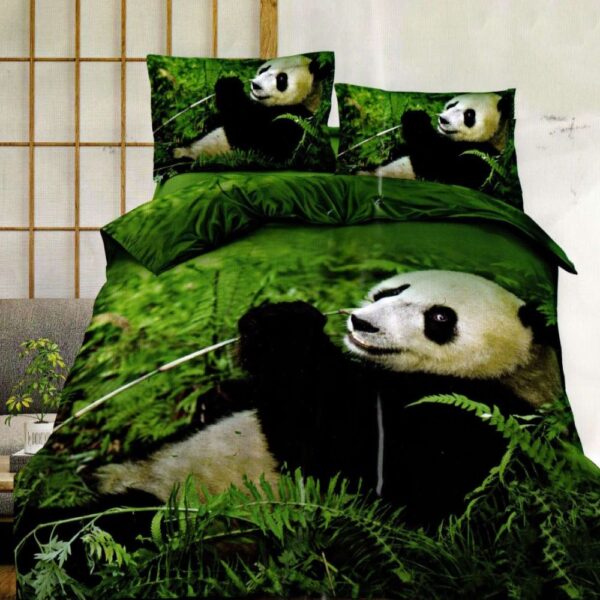 lenjerie de pat verde din bumbac satinat cu ursuleti panda