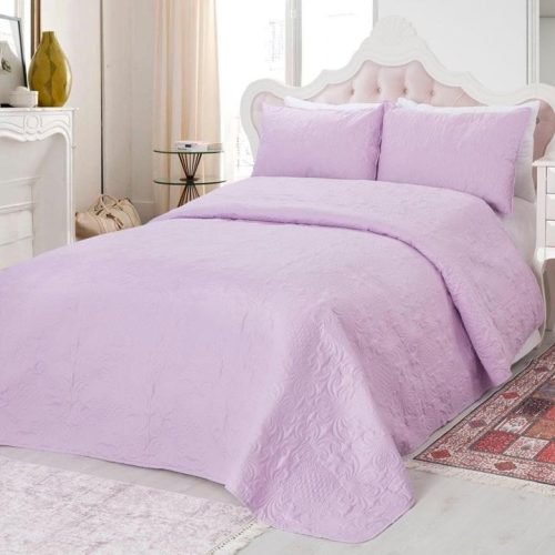Set Cuvertura Matlasata model uni Lila, 3 Piese, Pat 2 Persoane, 220×240 Cm - PUF16153