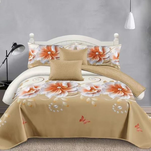 garnitura pat maro cu flori portocalii