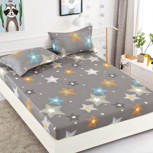 husa de pat din finet gri cu stelute
