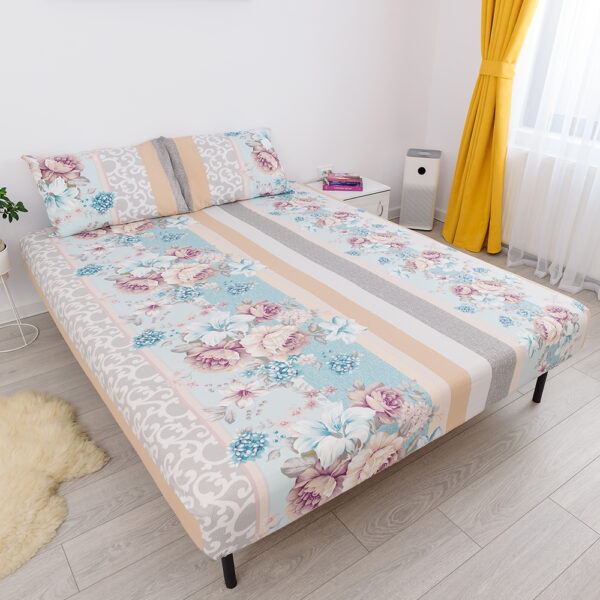 husa de pat cu elastic din bumbac 100% ranforce - flori