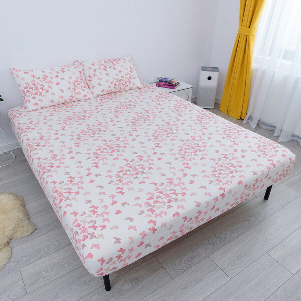 husa de pat cu elastic din bumbac 100% ranforce - fluturi roz