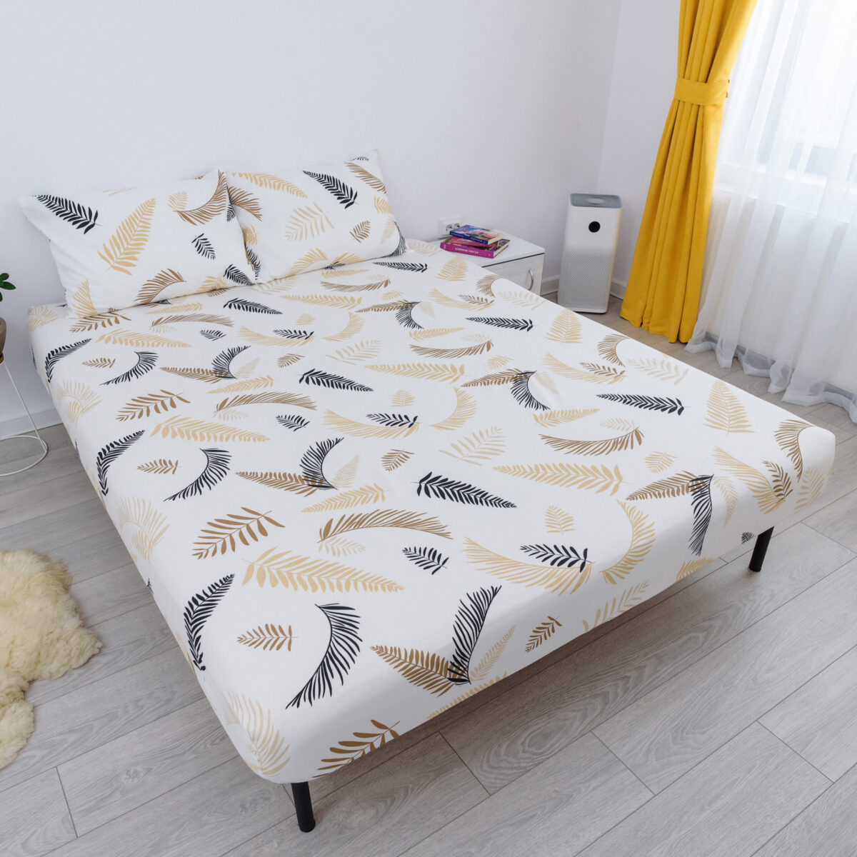 husa de pat cu elastic din bumbac 100% ranforce - fulgi
