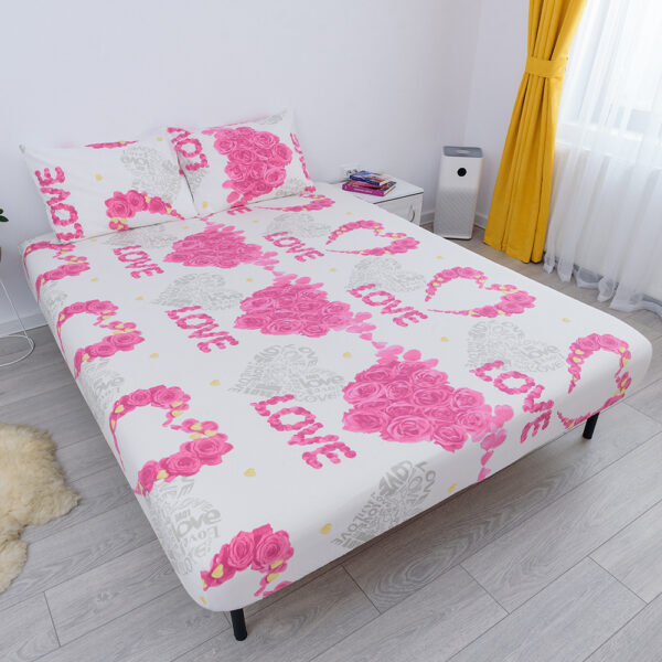 husa de pat cu elastic din bumbac 100% ranforce - love