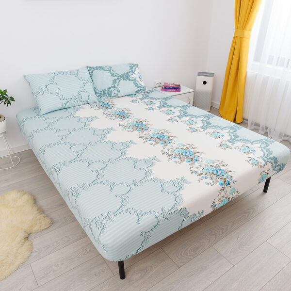 husa de pat cu elastic din bumbac 100% ranforce - turcoaz