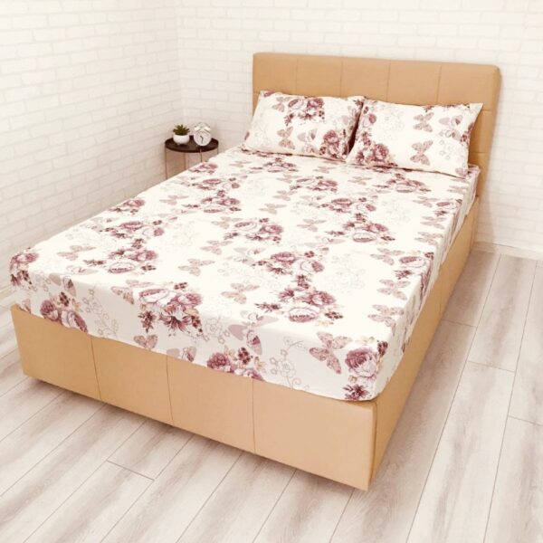 husa de pat cu elastic ranforce crem cu flori