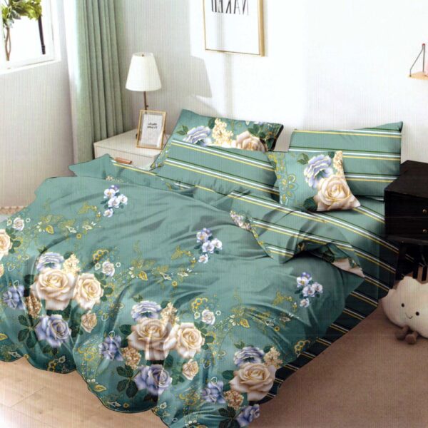 lenjerie de pat finet verde cu flori