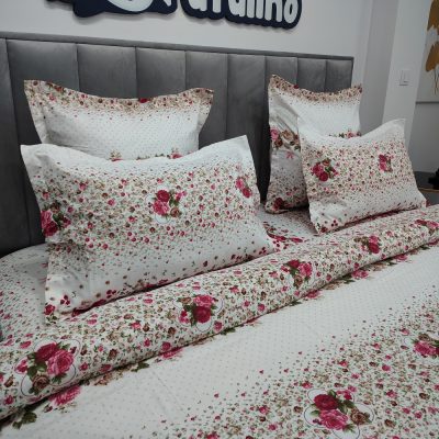 lenjerie de pat material finet alba cu floricele