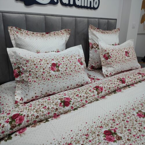 lenjerie de pat material finet alba cu floricele