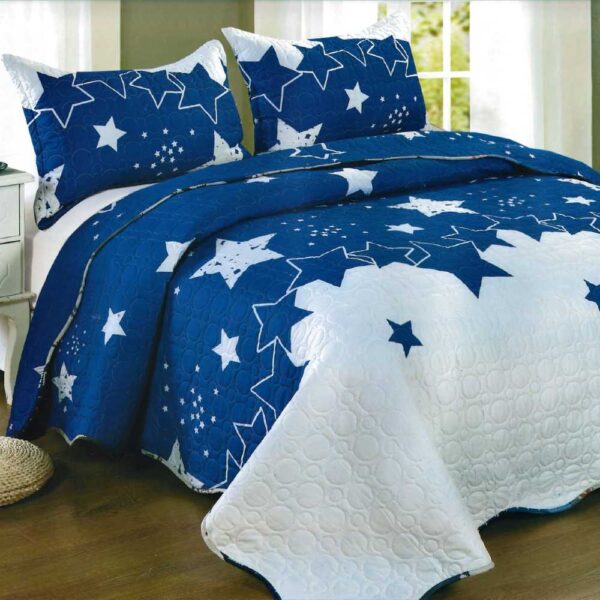 Cuvertura de pat albastru cu alb cu stelute
