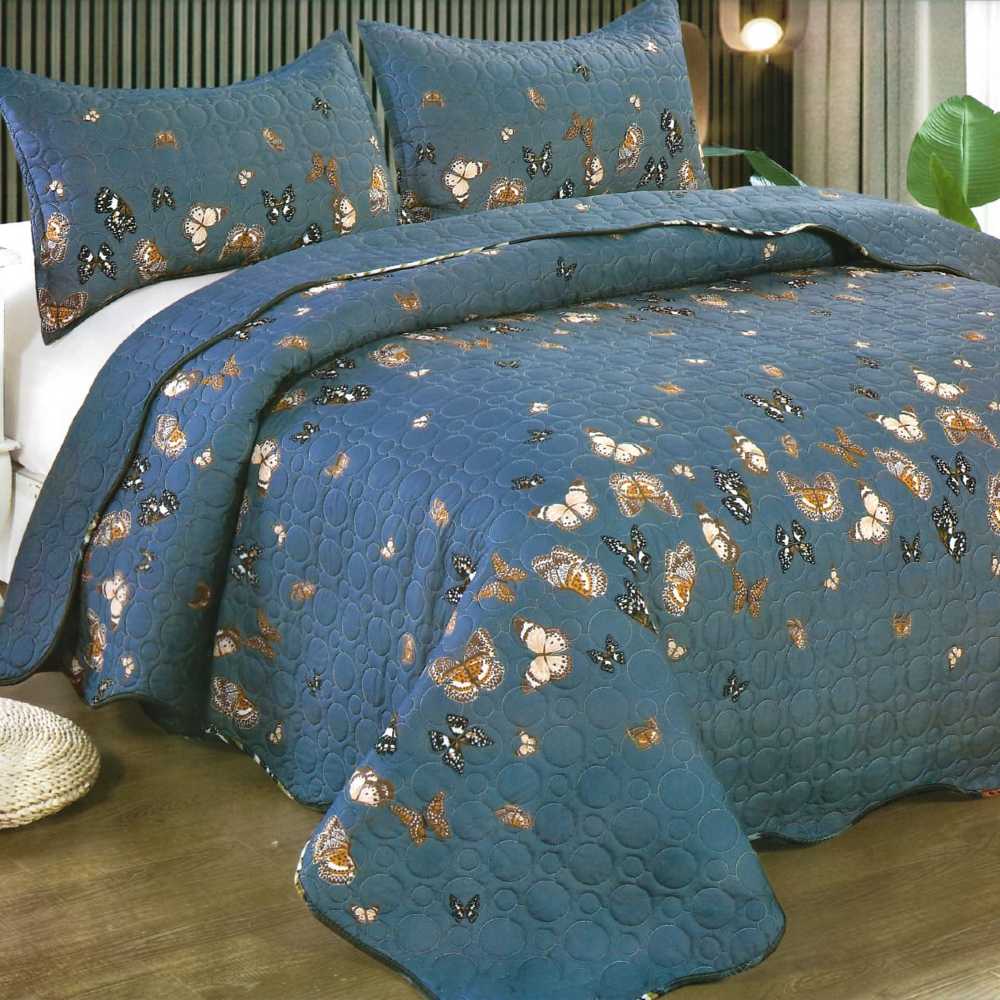 Cuvertura de pat albastru cu fluturi