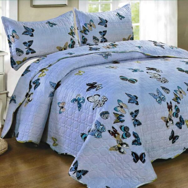 Cuvertura de pat bleu cu fluturi