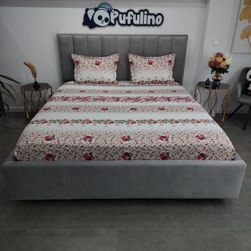 husa de pat bumbac finet alba cu trandafiri