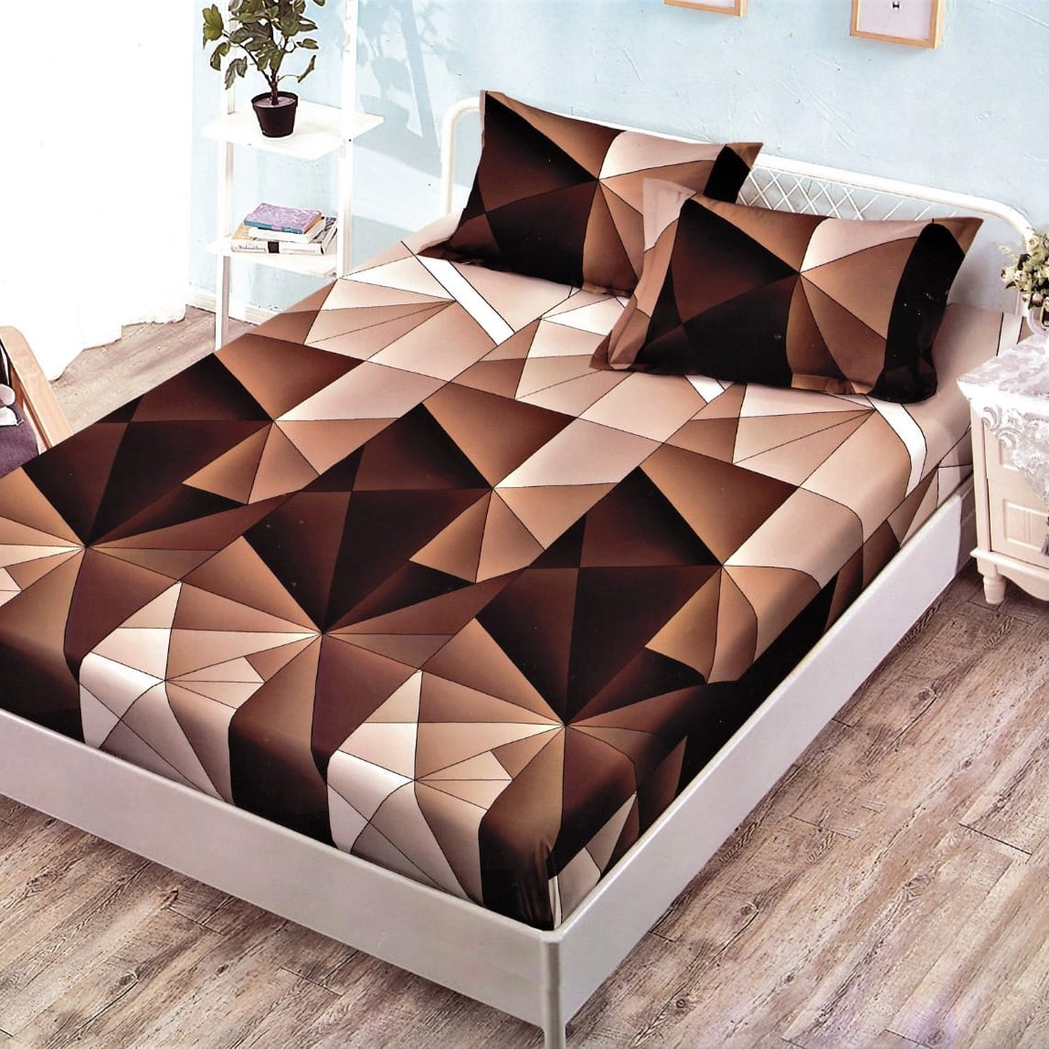 husa de pat cu elastic cu triunghiuri maro