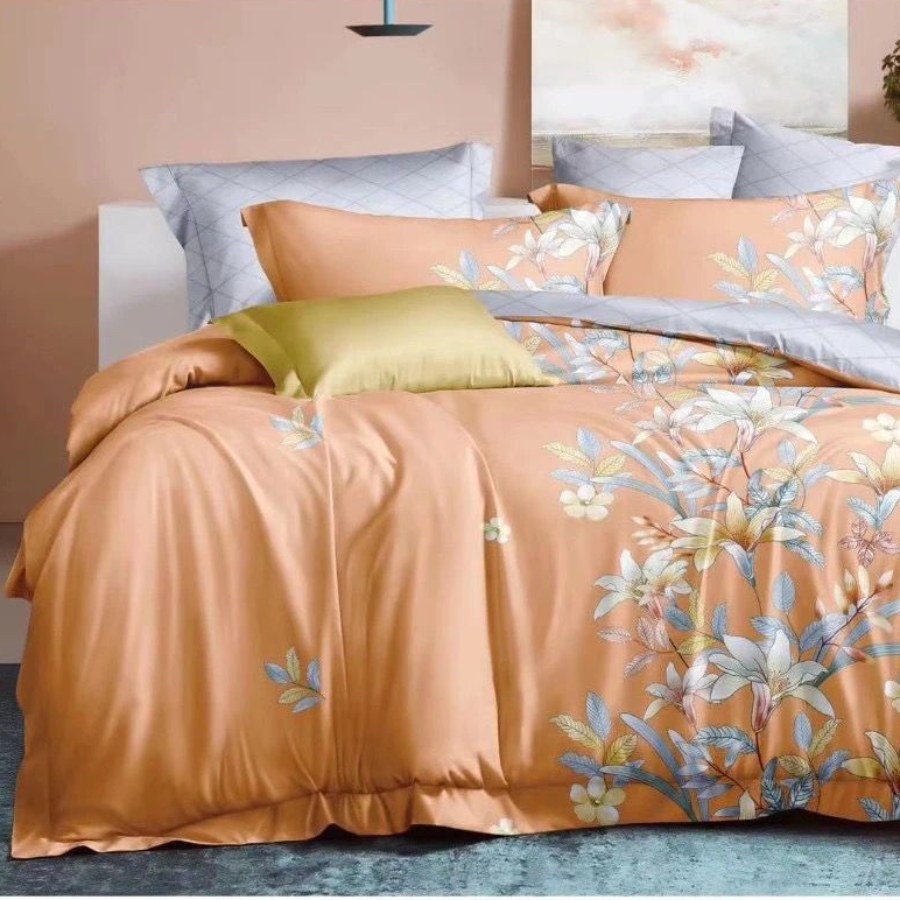 lenejrie bumbac satinat portocalie cu flori lenejrie bumbac satinat portocalie cu flori