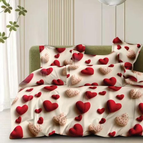 lenjerie bumbac satinat bej inimioare