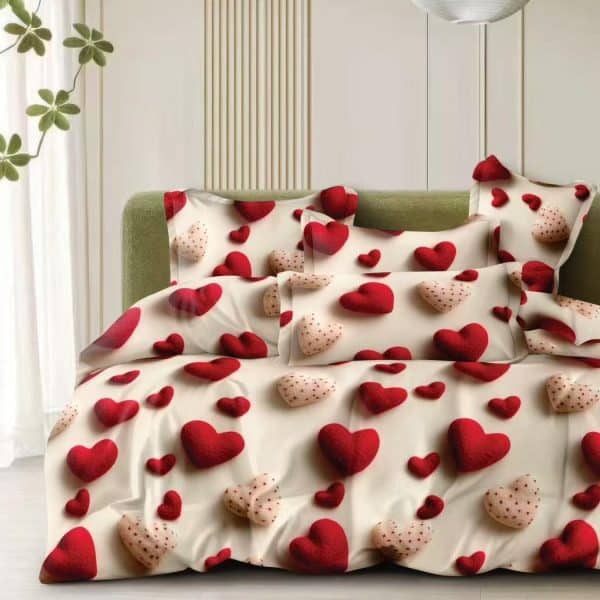 lenjerie bumbac satinat bej inimioare