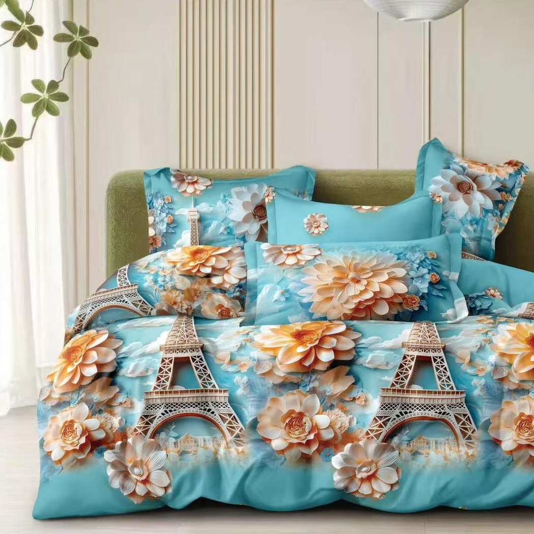 lenjerie bumbac satinat bleu cu turnul eiffel lenjerie bumbac satinat bleu cu turnul eiffel