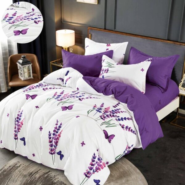lenjerie cu elastic alb-mov cu lavanda