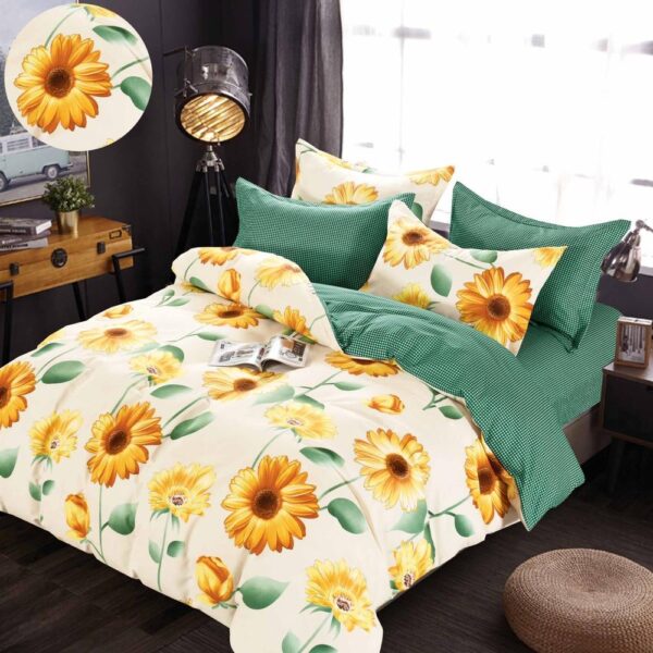 lenjerie cu elastic crem-verde cu floarea soarelui