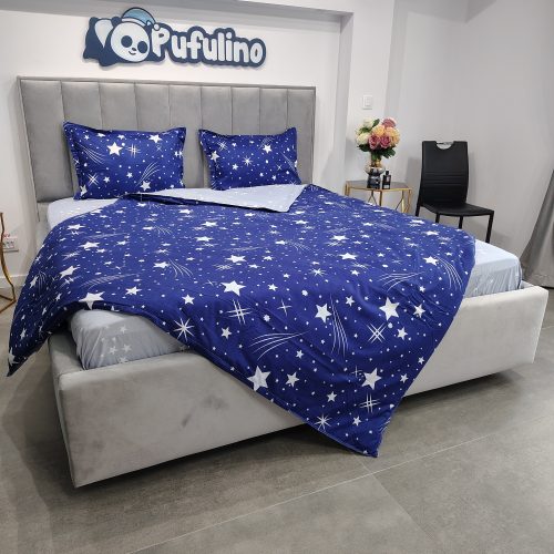 lenjerie de pat albastra cu stelute (3)