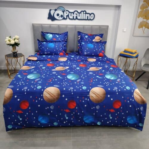 lenjerie de pat material finet cu planete