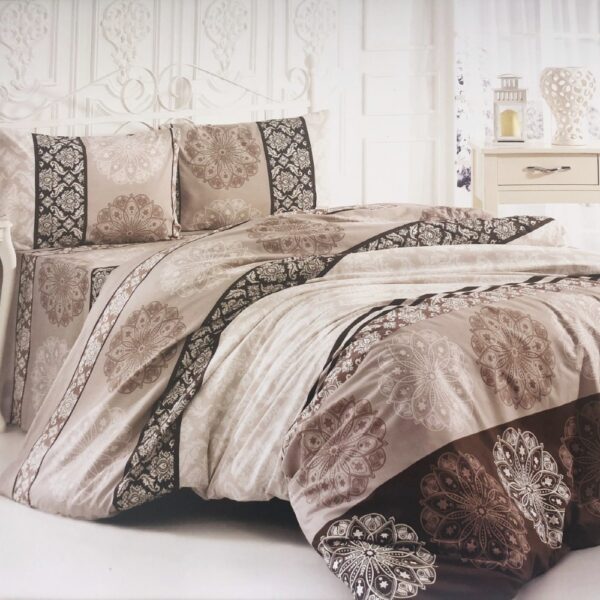 lenjerie maro cu ornamente crem din bumbac 100%