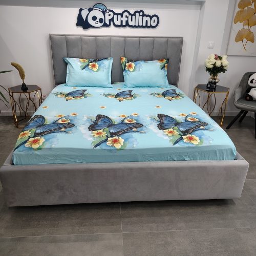 husa de pat turcoaz cu fluturi