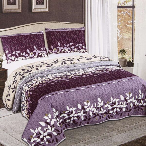 set cuvertura de pat lila cu flori